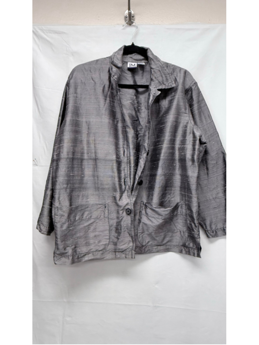 Women's Vintage JM Collection Silk Striped Blazer Jacket Grey Black M